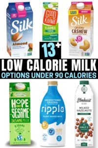 A compilation photo of low calorie milk options.
