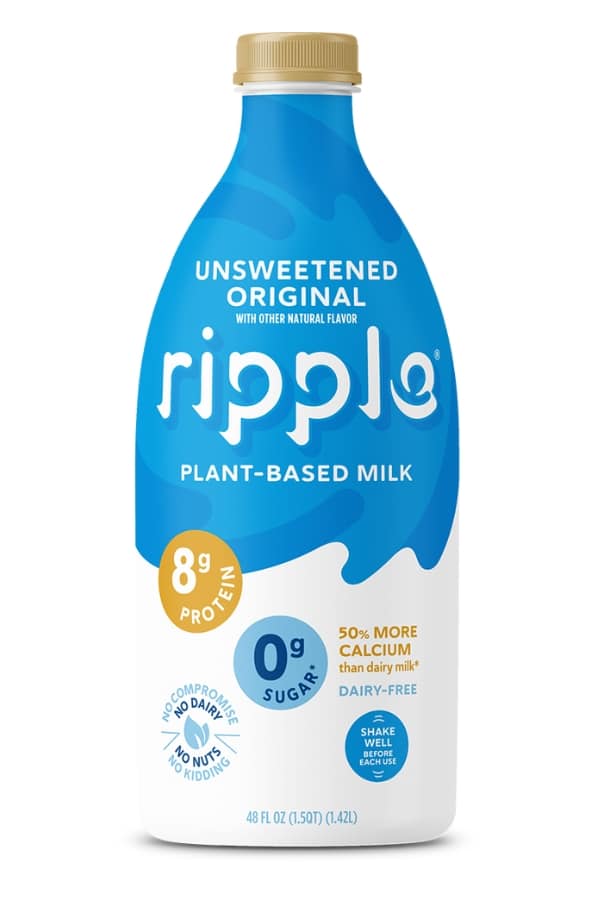 A jug of ripple unsweetened original plant-based milk.