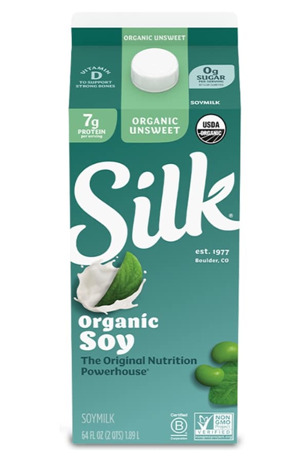 A carton of Silk organic soy milk.