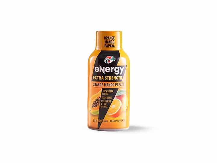 A 7 eleven orange mango papaya energy shot.