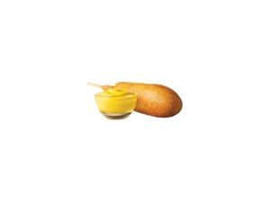 A corn dog with mustard.