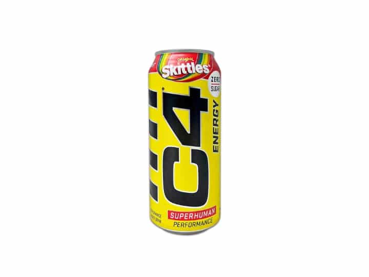 A can of c4 skittles energy drink.