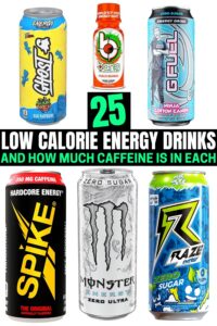 A compilation of low calorie energy drinks.