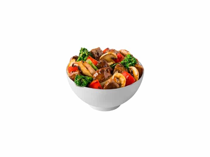 A bowl of panda express black pepper angus steak.