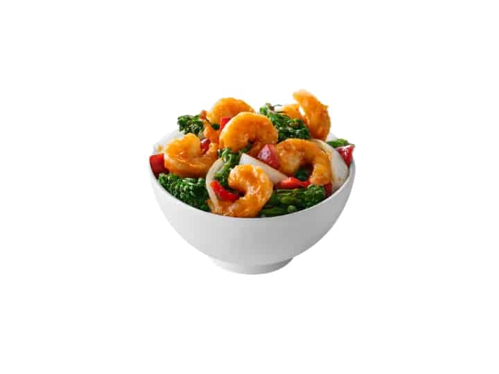 A bowl of panda express sizzling shrimp.