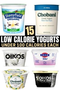 A compilation of low calorie yogurt options.