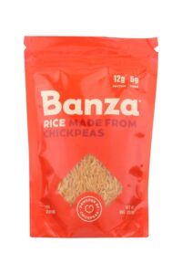 A bag of Banza rice made from chickpeas.