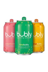 Three cans of bubly sparkling water.