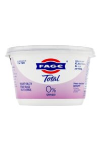 A container of Fage total 0% yogurt.