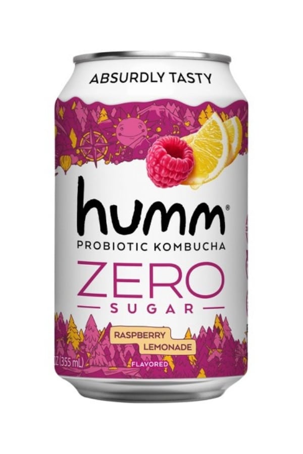 A can of humm probiotic kombucha zero sugar.