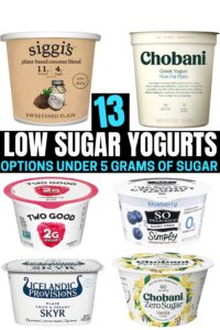 A compilation of low sugar yogurt options.