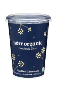 A container of norr organic probiotic skyr.