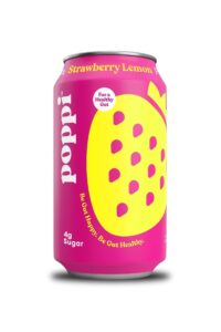 A can of poppi strawberry lemon soda.