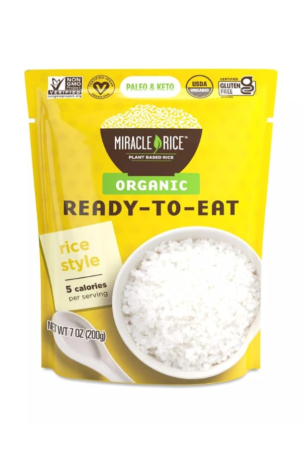 A yellow package of miracle rice ready to eat.