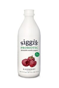 A bottle of Siggi's probiotic drinkable yogurt.