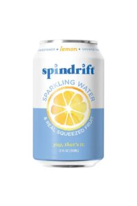 A can of spindrift lemon sparkling water.