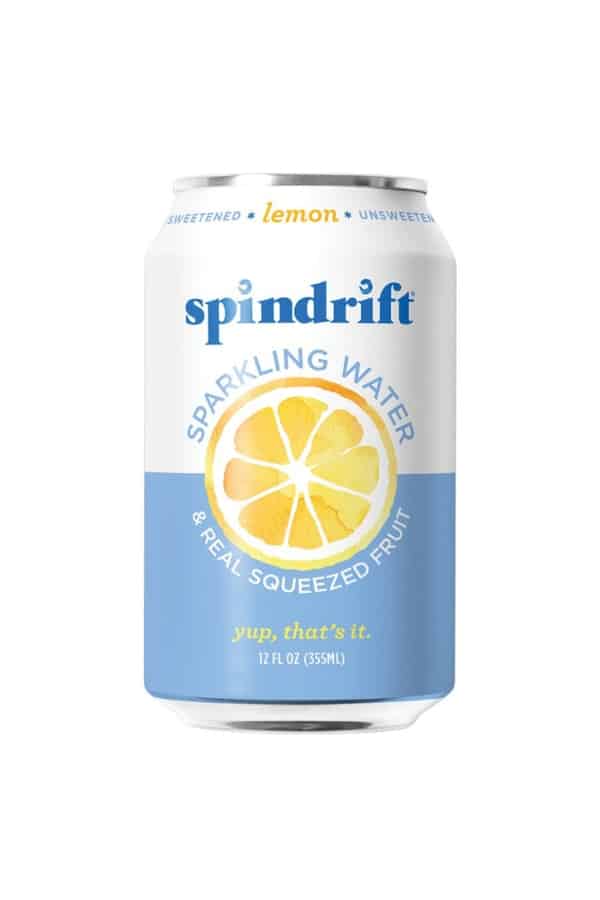 A can of spindrift lemon sparkling water.