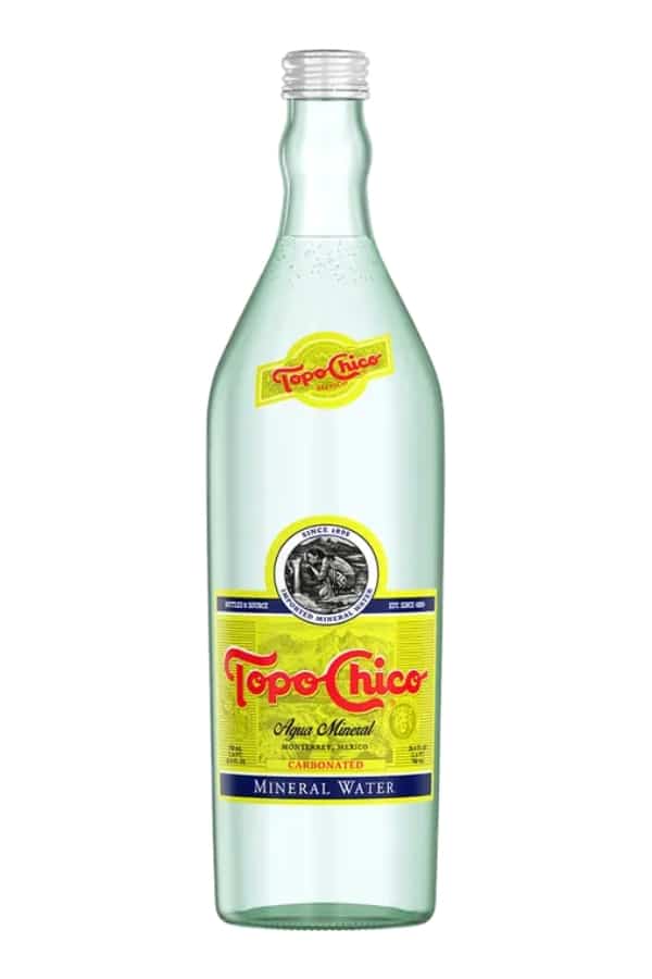 A bottle of topo chico mineral water.