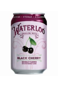 A can of waterloo black cherry sparkling water.