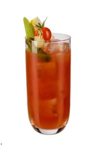 A glass of bloody mary.