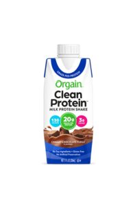 A bottle of Orgain clean protein milk protein shake.