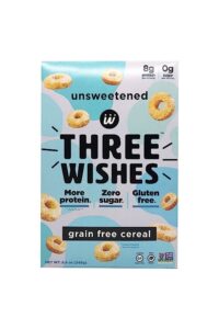 A box of three wishes unsweetened cereal.