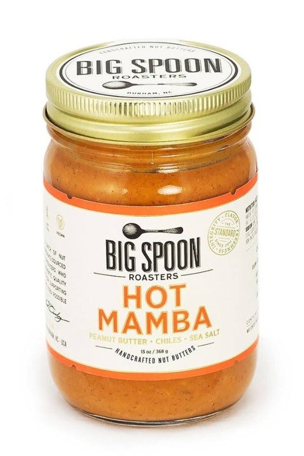 A jar of Big Spoon Roasters Hot Mamba Peanut Butter.