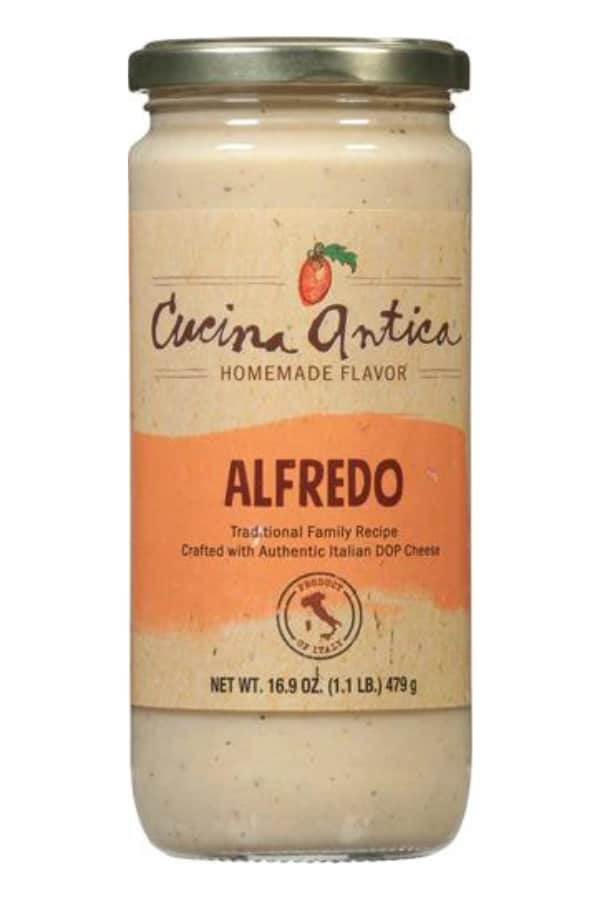 A bottle Cucina Antica Alfredo Sauce.