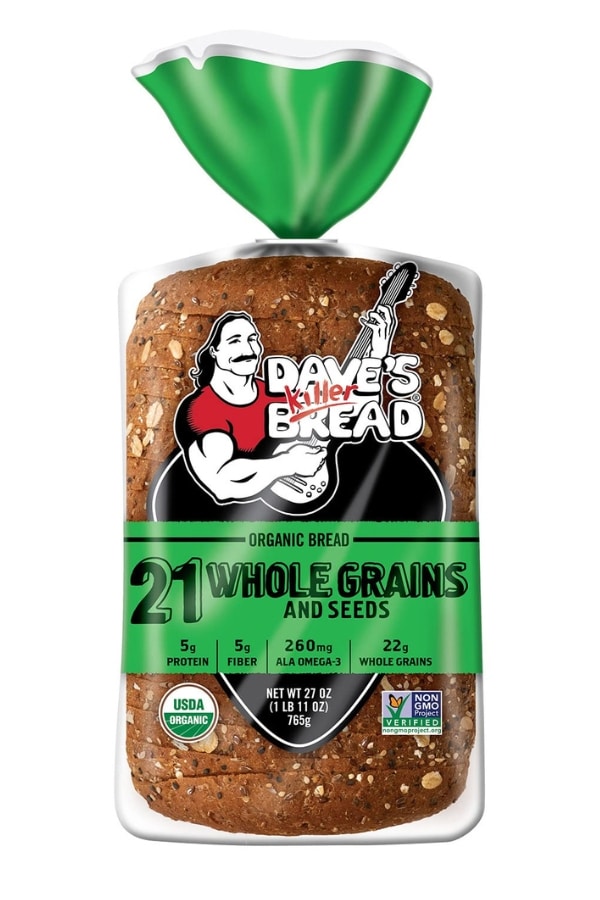 A bag of Dave's Killer Bread 21 Whole Grains and Seeds.