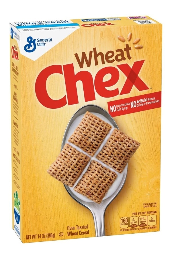 A box of General Mills Wheat Chex cereal.