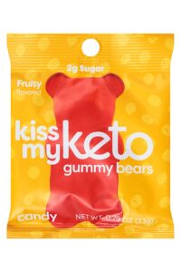 A bag of kiss my keto gummy bears.