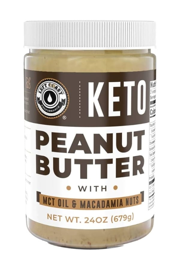 A jar of Left Coast Keto Peanut Butter.
