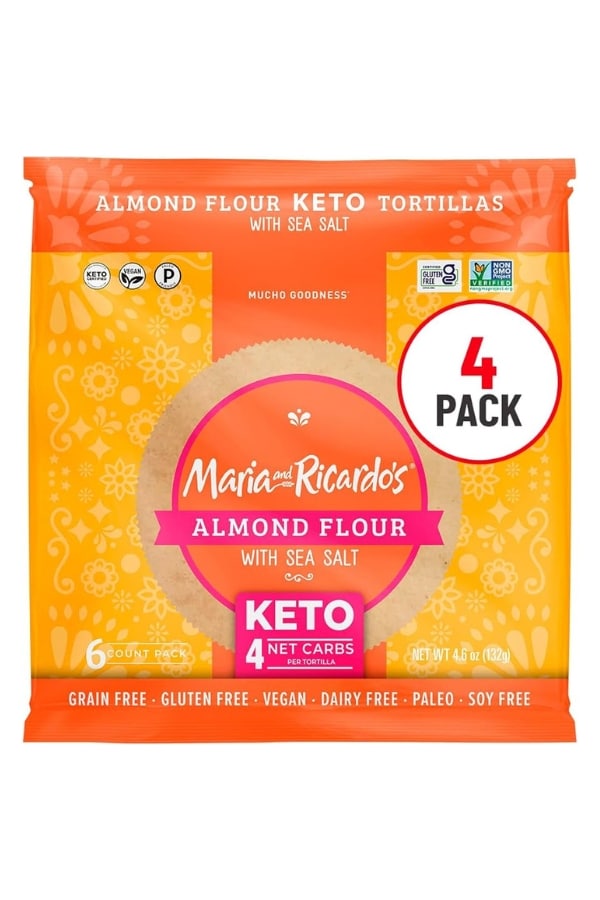 A package of Maria and Ricardo's Almond Flour Keto Tortillas.