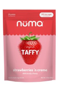 A bag of numa taffy strawberries n creme.