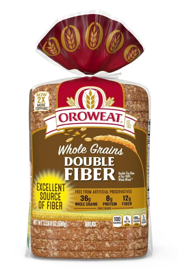 A bag of Orowheat Double Fiber Bread.