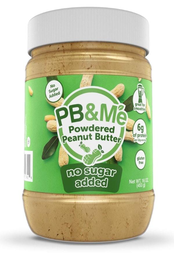 A tub of PB & Me Powdered Peanut Butter.