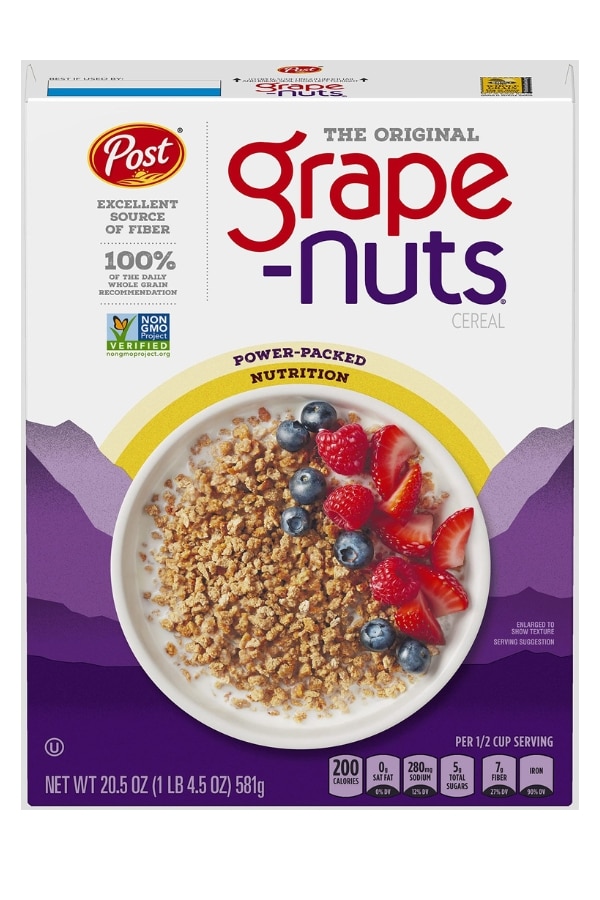 A box of Post Grape Nuts cereal.