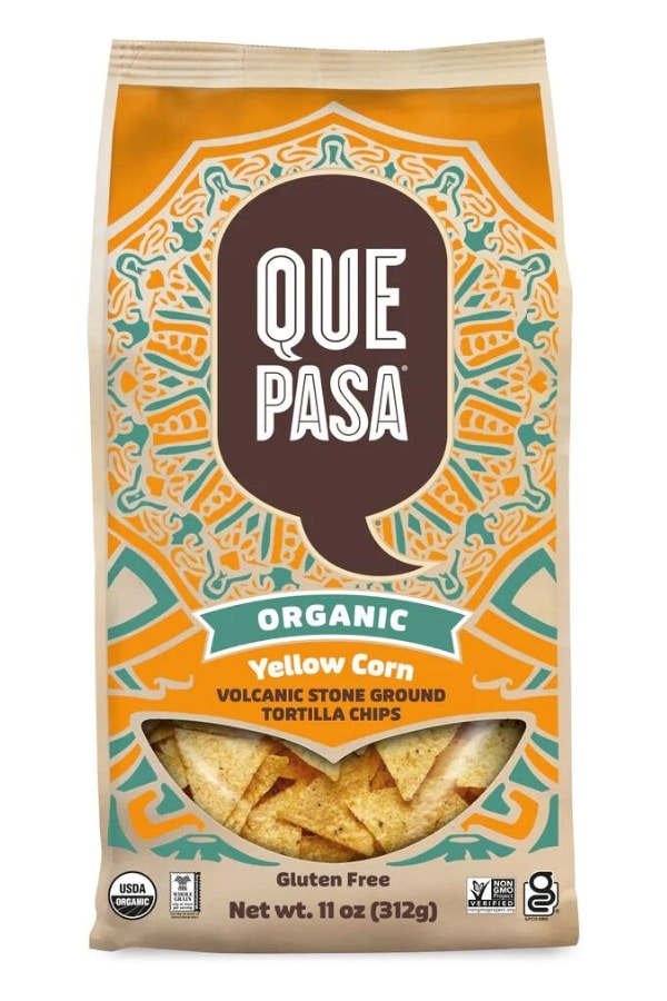A bag of Que Pasa Organic Tortilla Chips.