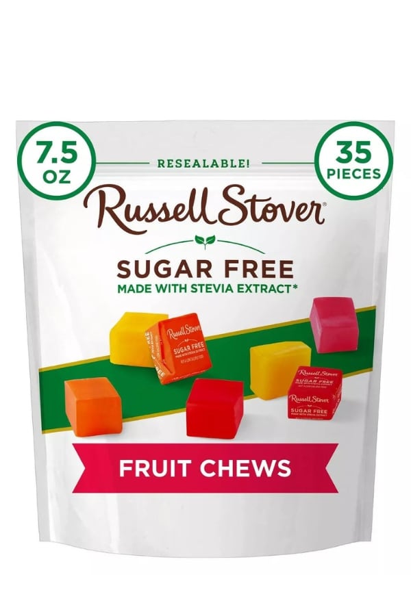 A bag of russell stover sugar free fruit chews.