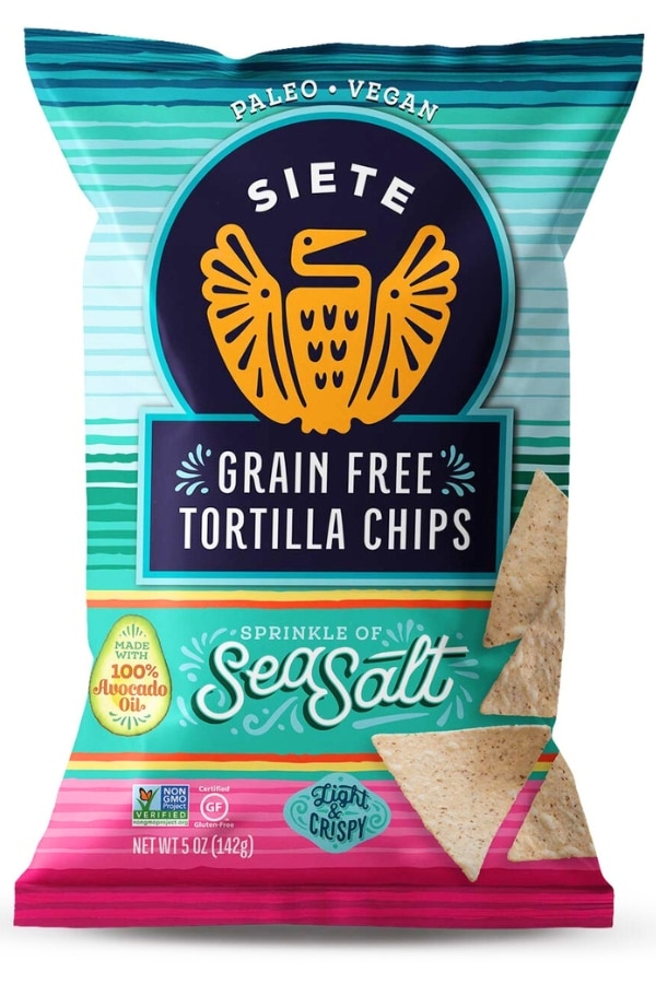 A bag of Siete Grain-Free Tortilla Chips.