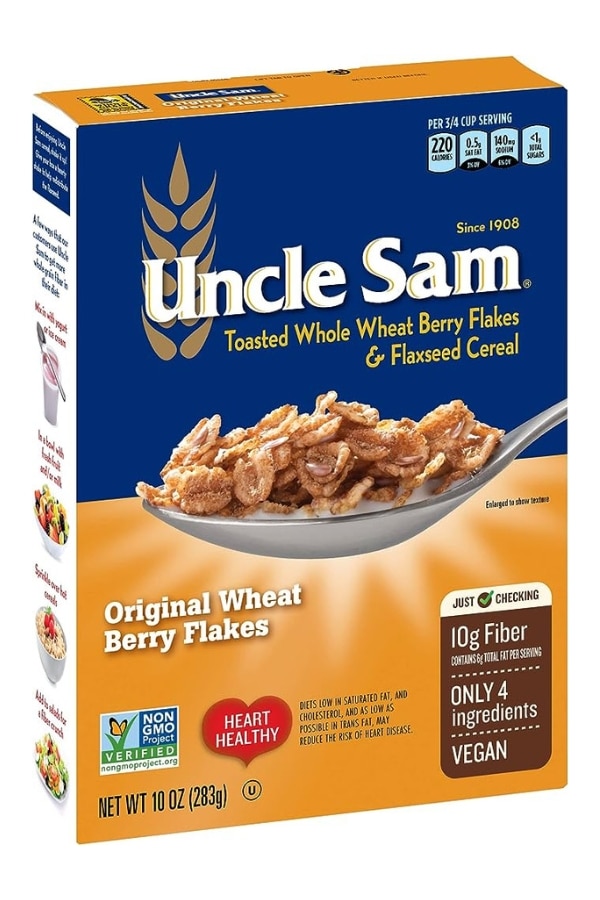 A box of Uncle Sam Original Wheat Berry Flakes.