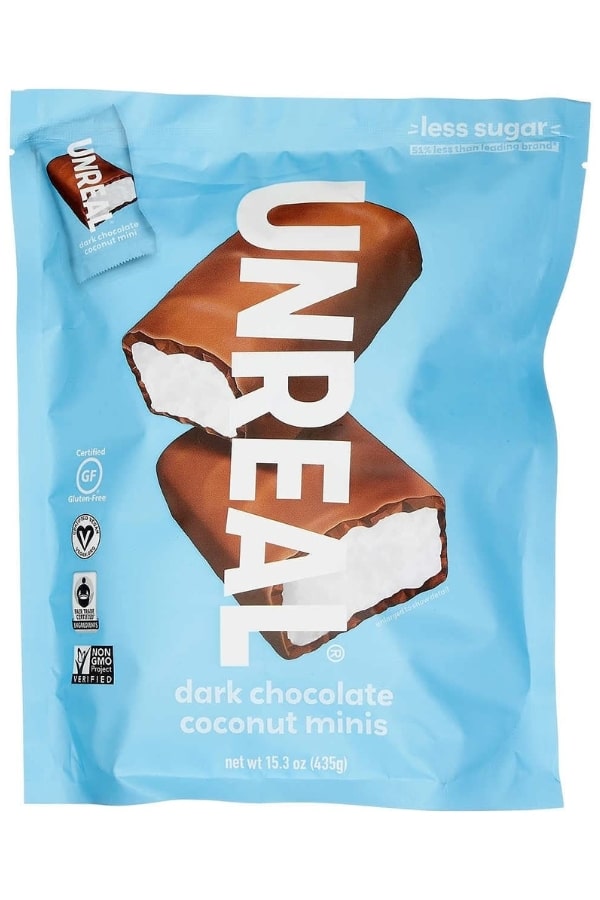 A bag of unreal dark chocolate coconut minis.