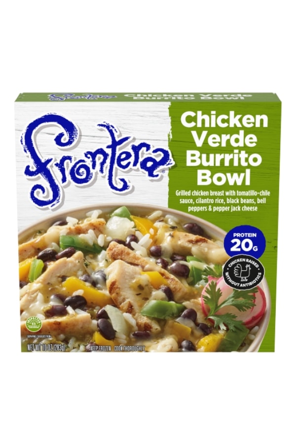 A box of frontera chicken verde burrito bowl.