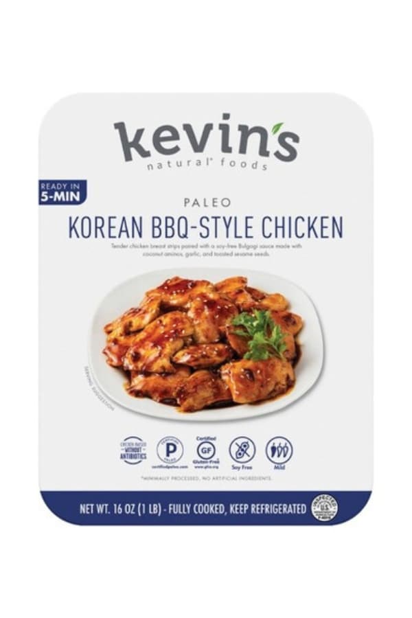 A box of kevins korean bbq style chicken.