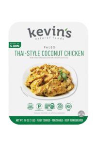 A box of kevins thai style coconut chicken.