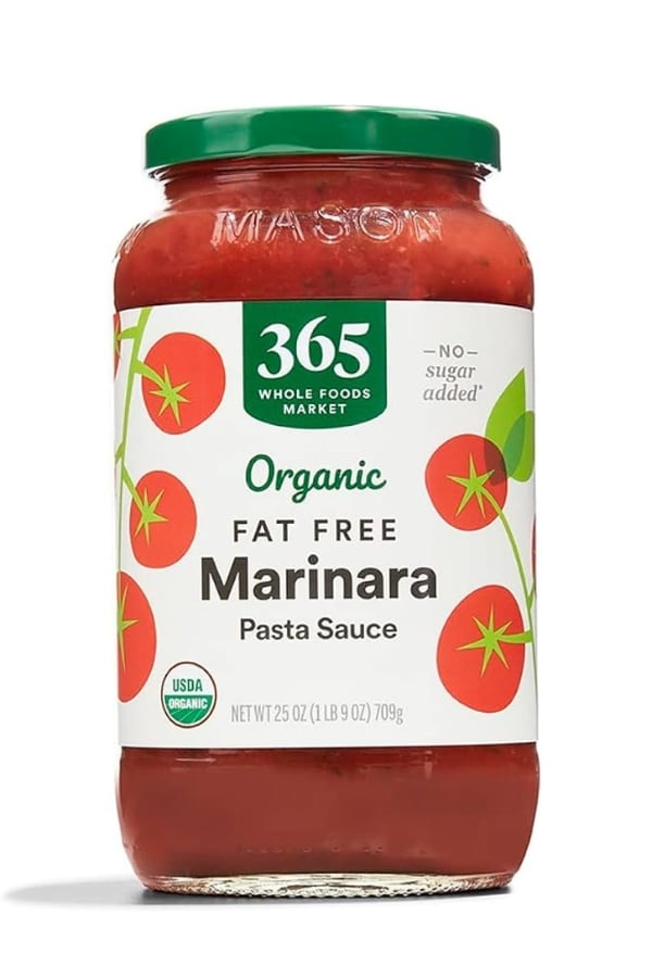 A bottle of whole 365 marinara sauce.