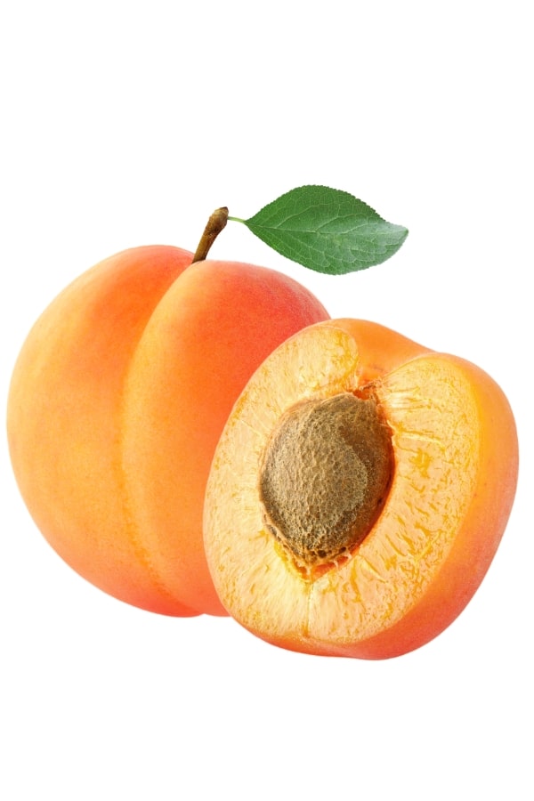 A half of an apricot and a whole apricot.