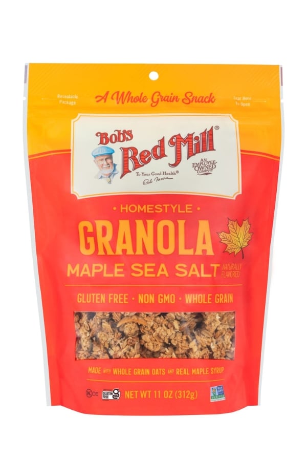 A bag of Bob's Red Mill Homestyle Granola maple sea salt flavor.