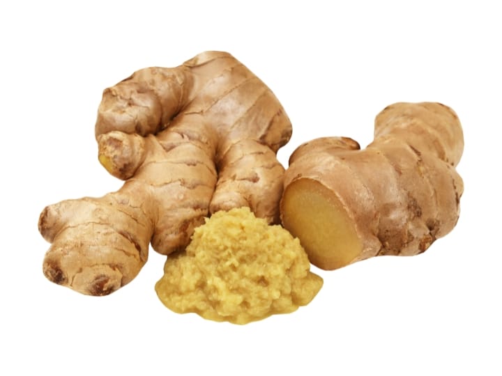 Three ginger roots and some ground ginger.