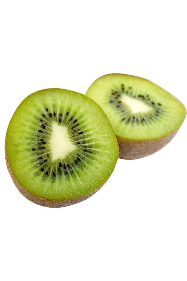 Two halves of a kiwi.